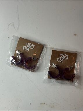 Plunder Purple Resin Hoop Earrings NWT Set of Two